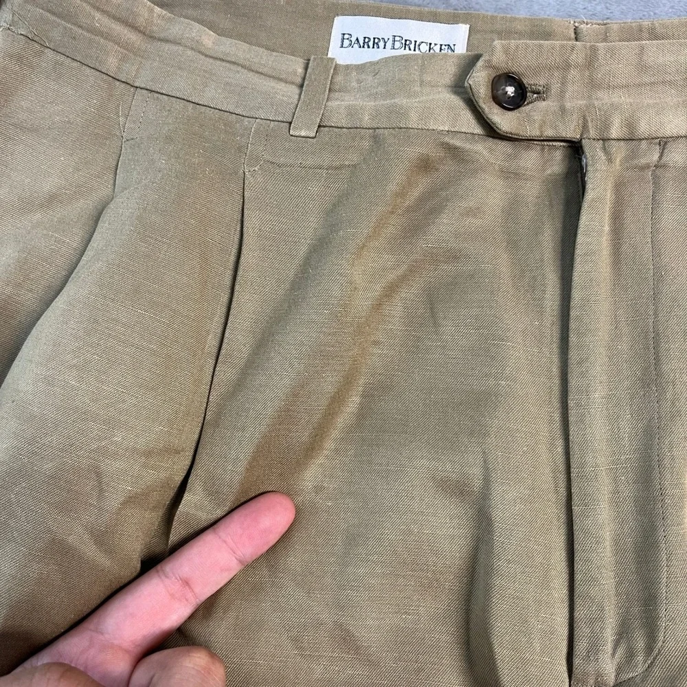 Barry Bricken Mens Silk Linen Pleated Trousers Tan Khaki Dress Pants 40 (38x28)